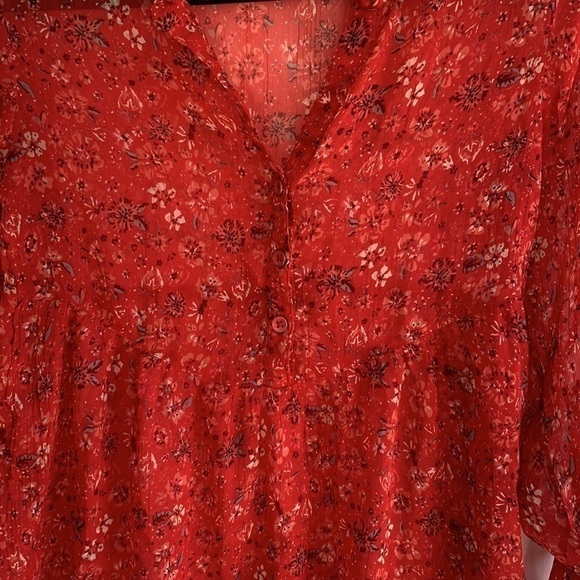 ROXY | Red Floral Sheer Long Sleeve Blouse Size XS - Picture 3 of 5